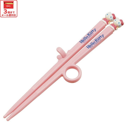 Hello Kitty Trainingsstäbchen rechts – Lern-Essstäbchen mit Fingerauflage und Mascot, 16,5 cm