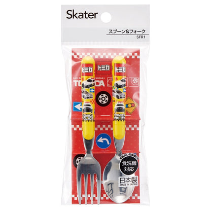 Tomica Children's Cutlery Set - Spoon & Fork with Car Motif, Dishwasher-Safe, Made in Japan