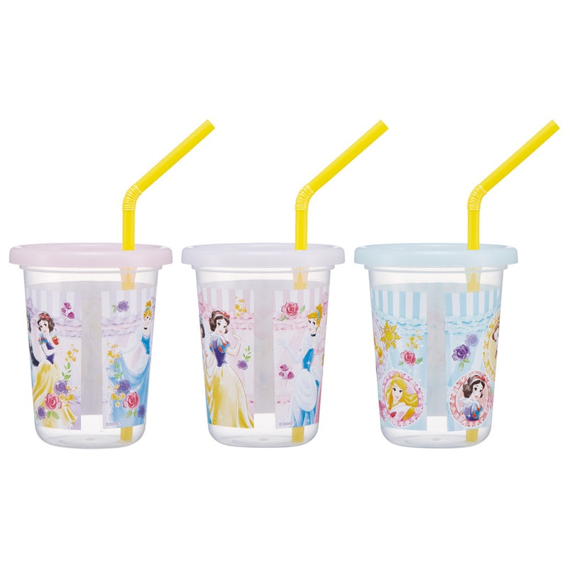 Prinzessinnen Trinkbecher Set mit Strohhalm 3er Set