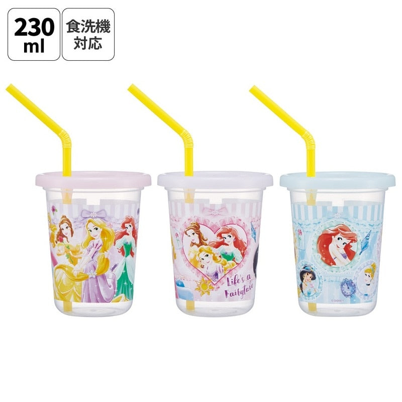 Prinzessinnen Trinkbecher Set mit Strohhalm 3er Set