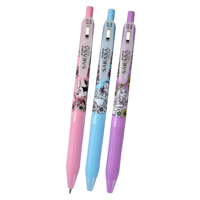 Minnie, Rapunzel, Alice Sarasa Clip 0.5 Gel-Kugelschreiber Set Black & Flower Japan Disney Store