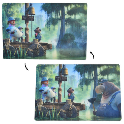 Zootopia 2 Postkarte Lenticular – Marsh Market Szene mit Nibbles Maplestick & Ras