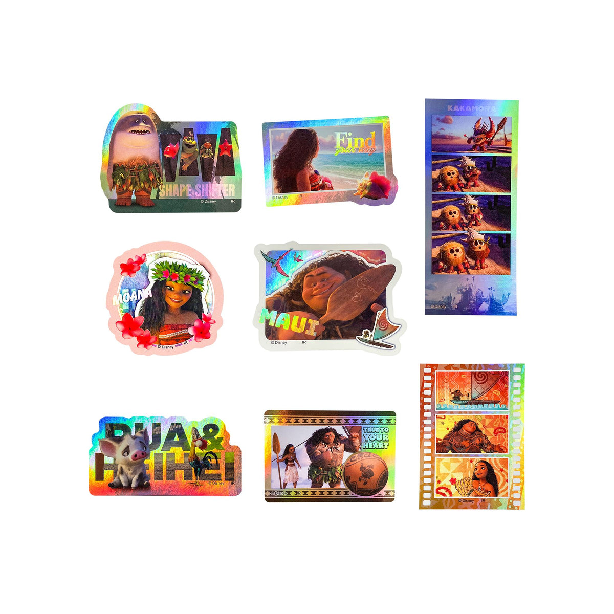Vaiana Aurora-Sticker-Set, regenbogenfarben schimmernd, 8 Stück