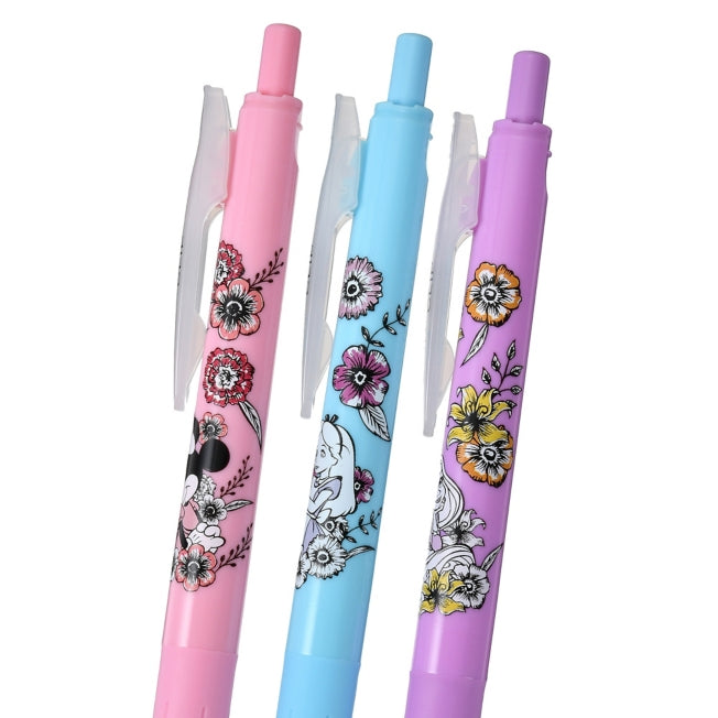 Minnie, Rapunzel, Alice Sarasa Clip 0.5 Gel-Kugelschreiber Set Black & Flower Japan Disney Store