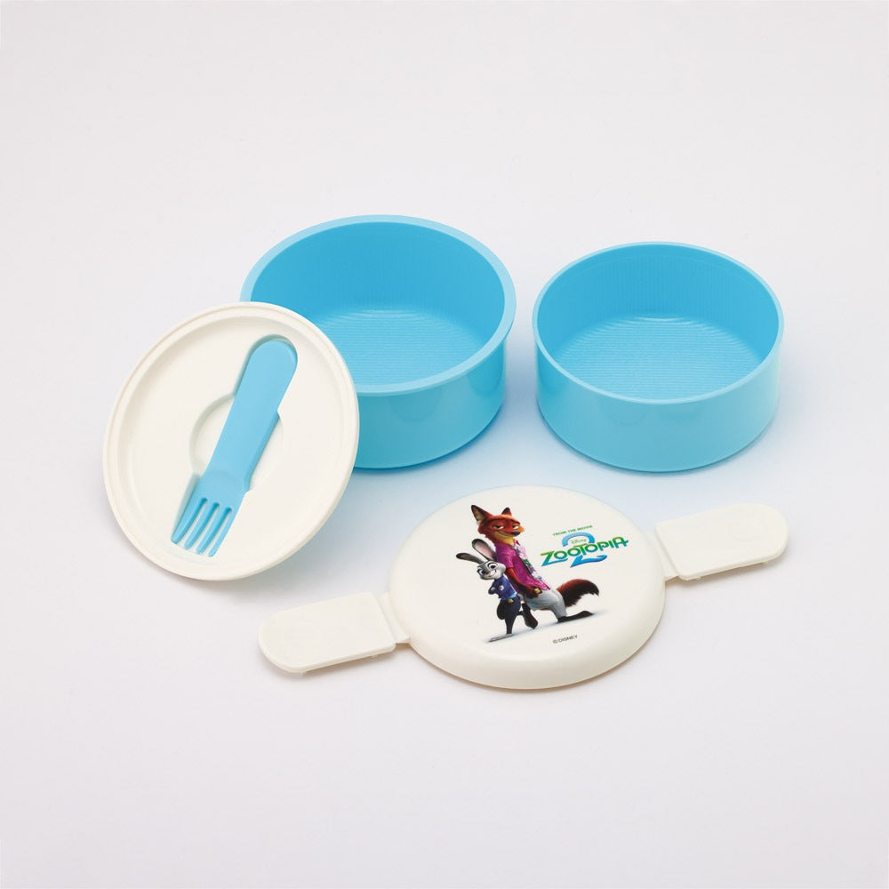 Zootopia 2 Lunchbox rund – 2-stöckige Bento Box 500 ml mit Gabel – Nick & Judy – für Kinder & Kindergarten