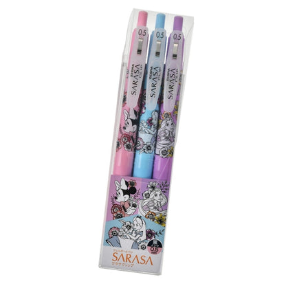 Minnie, Rapunzel, Alice Sarasa Clip 0.5 Gel-Kugelschreiber Set Black & Flower Japan Disney Store