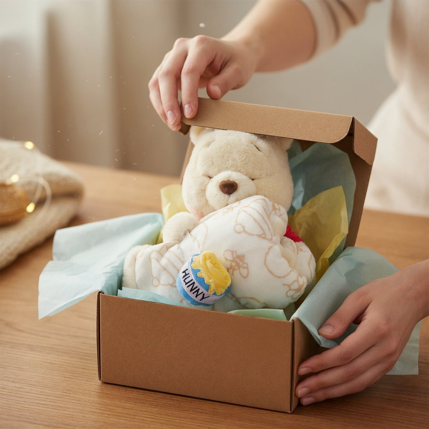Winnie the Pooh Honey Pot Pattern Blanket - Soft Toy - 31 cm