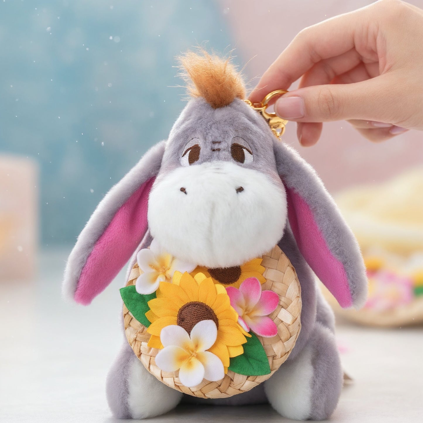 Eeyore Plush Keychain with Straw Hat