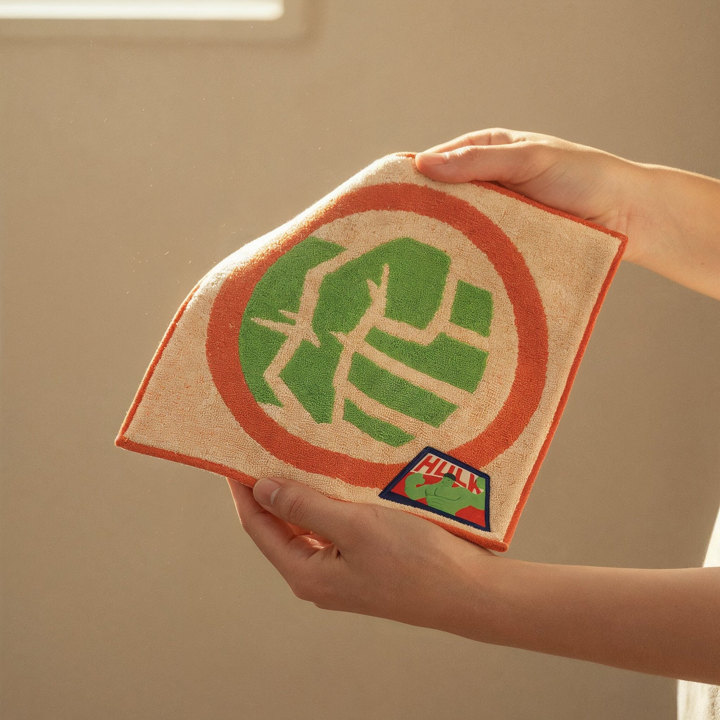 towel with Hulk patch