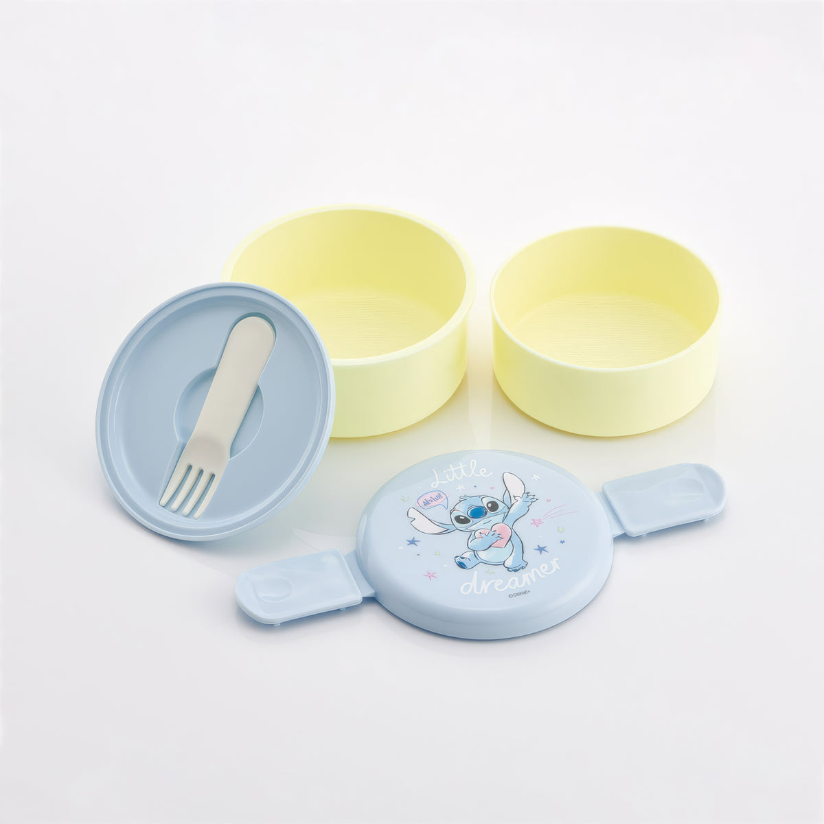 Stitch Hugs Runde Lunchbox 2 Etagen 500 ml mit Gabel – Produktbild